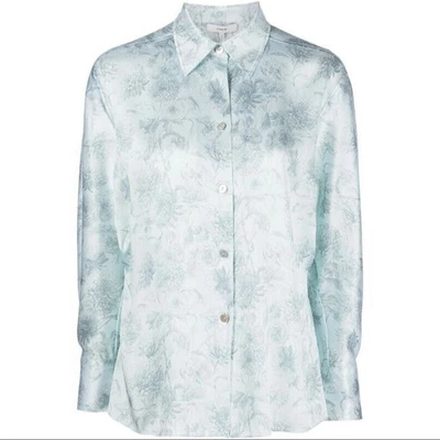 Vince Dahlia floral-print 100% silk shirt Size 2X $395 Blue Mint NEW NWT - Image 1 of 4