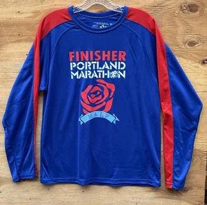 Portland 1/2 Marathon Event T Shirt Women’s Size M Blue Red Long Sleeve Wicking - Picture 1 of 6