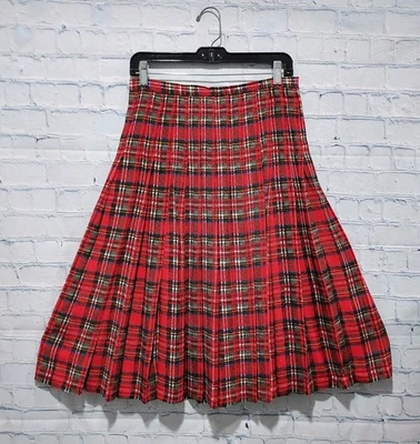 Falda Midi Vintage Talla 10 Roja a Cuadros Plisada Seda Festiva Fiesta de Navidad Foto 1 de 4