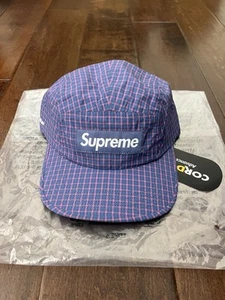 Supreme SS25 Cordura Cotton Plaid Logo Camp Cap Blue Red One Size New IN HAND - Picture 1 of 7