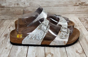 Papillio Birkenstock Sydney Damen 9 (EUR 40) Silber Blumen Metallic Sandalen Neu mit Etikett - Bild 1 von 9