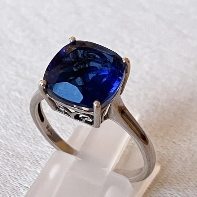 925 Sterling Silver Blue Quartz Dress Ring – Modern Statement Design Size S 1/2 - Image 1 of 4