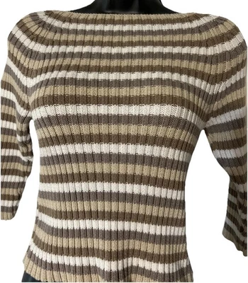 WILLI SMITH Cable Knit 3/4 Sleeve SWEATER TOP Multicolor White Tan Taupe SMALL - Image 1 of 4