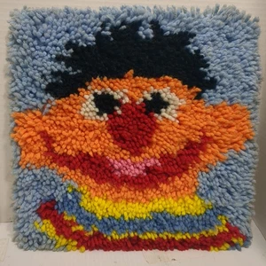 Rare 1970's Sesame Street Latch Hook Wall Hanging Bert Handmade Decor On Wood - Picture 1 of 7