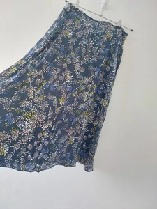 M&S Midi Skirt Size 12 Blue Holiday Floral Hippie Elasticated Party Boho - Picture 1 of 11
