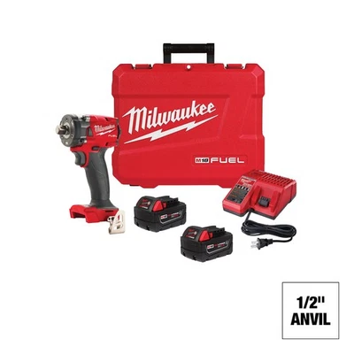 Milwaukee M18 FUEL Compact Impact Wrench Kit 1/2in Drive Pin Detent 250 ft/Lbs - Image 1 of 4