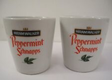 Pair of Hiram Walker Peppermint Schnapps Shot Glasses White Advertising Barware