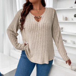 Winter Inner Women Plus Size Pullover Kint T-shirt Casual Long Sleeve Blouse Tee - Picture 1 of 26