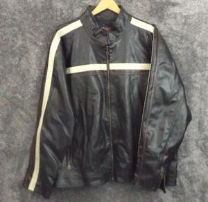 Vintage Machine Jacket Men’s Size XL Black Faux Leather Full Zip Striped Biker - Picture 1 of 12