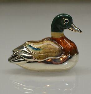 a good vintage Saturno hallmarked Sterling silver & enamel Mallard duck ornament