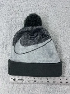 Nike Beanie Toque Youth One Size Gray Knit Swoosh Acrylic Ski Pom Outdoors - Picture 1 of 8
