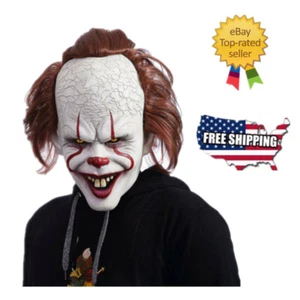 Scary Clown Pennywise IT Vollmaske böse rote Augen Horror Cosplay Halloween Kostüm - Bild 1 von 7