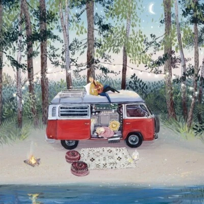 DRY RED PRESS Van Life - Art Blank Greeting / Birthday Card - Campervan Caravanette Picnic