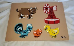 SIFO Vintage Wooden Board Puzzle Farm Animals -Birds-Windmill - Picture 1 of 5