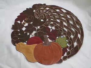 2pcs Thanksgiving Embroidered Pumpkin Cut Work Vines Placemat Coffee 15.5" PLM26 - Picture 1 of 7