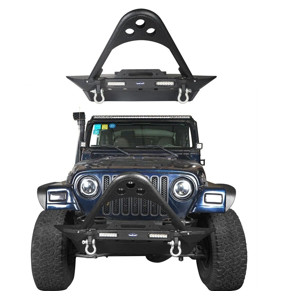 Parachoques delantero STINGER apto para Jeep Wrangler TJ 1997-2006 con luz LED y placa de cabrestante Foto 1 de 4