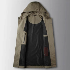 Men Jacket Trench Coat Hooded Single Breasted Overcoat Windbreaker Working Chic - Picture 1 of 10