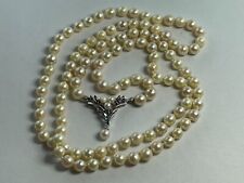 Vintage Perlenkette Verschluss 585 / 14K Weißgold Saphir Besatz 90 cm Halskette