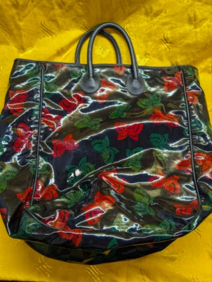 Bottega Veneta Vinyl-Coated "Butterflies" Shoulder Bag Red Green Tote - Image 1 of 4