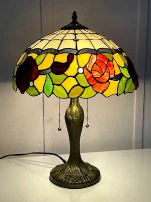 Tiffany style Lamp Stained Glass Rose, 16" width shade, Living room, Bedroom - Image 1 of 4