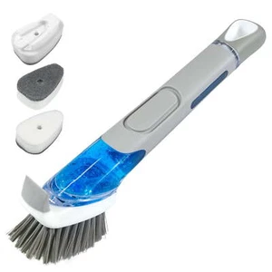 Dish Brush with Soap Dispenser & 3 Pack Dishwashing Sponge Refills, Grey - Picture 1 of 4
