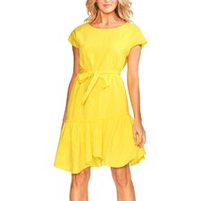 Vince Camuto Womens Yellow Striped Short Sleeves Casual Dress 14 BHFO 4164