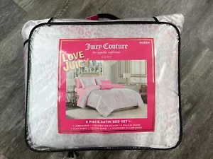 Juicy Couture Pink Leopard Satin QUEEN 8pc Set Comforter Shams Sheet Set Pillow - Picture 1 of 4