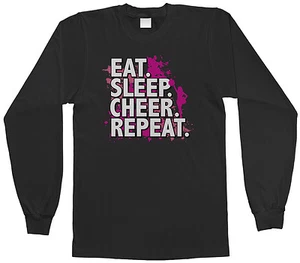 Threadrock Kids Eat Sleep Cheer Repeat Youth L/S T-shirt Cheerleader Slogan - Picture 1 of 4
