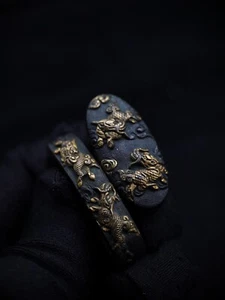 Espada japonesa Kirin Fuchi Kashira para Katana Wakzaishi, período Edo antiguo B030 - Imagen 1 de 17