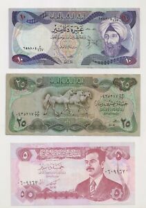 Iraq Lot Of 3 Old Banknotes 5, 10 & 25 Dinars