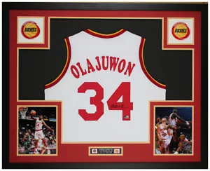 Hakeem Olajuwon Autographed & Framed White Rockets Jersey Auto Beckett COA - Picture 1 of 5