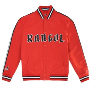 Kangol Big Logo Mens LARGE Button Snap Varsity Bomber Jacket RED SATIN GAME DAY - Picture 1 of 4