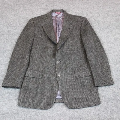 Harris Tweed Jos. A. Abrigo Blazer Chaqueta Bank Sport 40R Gris Espiga EE. UU. Lana Foto 1 de 4