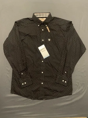 Ariat Western Geometric Pattern Shirt Mens M Black Vance Classic Fit Flip Cuff - Image 1 of 4