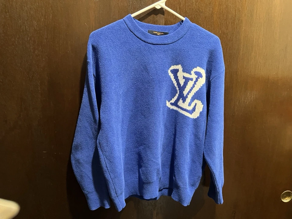 Suéter Louis Vuitton LV Intarsia gola redonda monograma azul não autenticado - Imagem 1 de 4