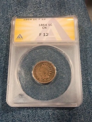 1864 C/N Indian Head Cent ANACS F-12. KEY DATE! - Image 1 of 3
