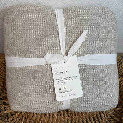 CAPA DE EDREDOM WAFFLE LINHO EUROPEU POTTERY BARN ~ COMPLETA/RAINHA ~ LINHO (BEGE) - Imagem 1 de 4