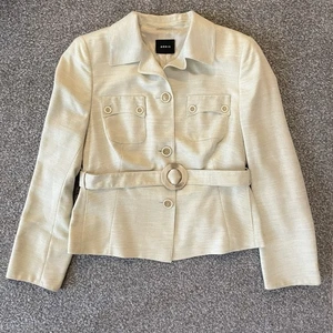 AKRIS Blazer Jacke mit Gürtel Gr. 14 beige Kaschmir/Seide Knopfleiste Taillentaschen - Bild 1 von 11
