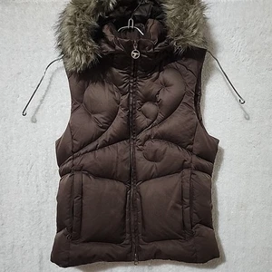 Columbia Women S Titanium Removable Hood Faux Fur Dwn Feather Puffer Vest - Picture 1 of 6