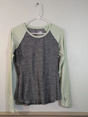 The North Face Top Womens S Gray Green Flash Dry Crew Neck Stretch Outdoor - Image 1 of 4