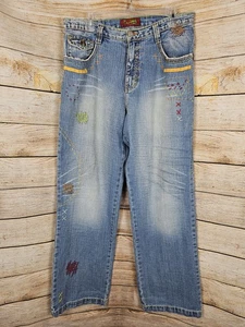 Pantalones de mezclilla para hombre Miskeen Originals holgados bordados pierna ancha talla 34 - Imagen 1 de 10