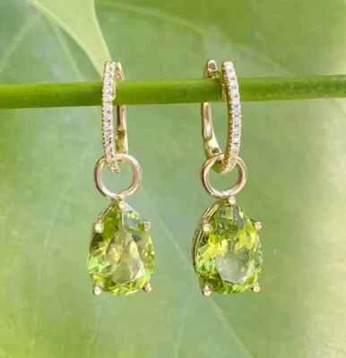 Brinco pendurado folheado a ouro amarelo 14k corte pera 4 quilates simulado gota peridoto verde - Imagem 1 de 4