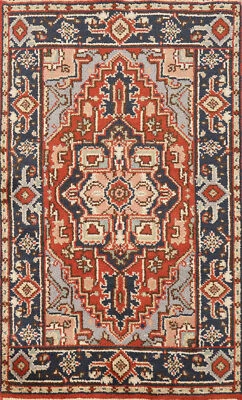 Rust/ Navy Blue Heriz Serapi Indian Hand-Knotted Accent Rug 3x5 ft - Image 1 of 4
