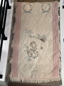 Vintage Hand Embroidery Little Miss Muffet Throw Blanket Hand Made 60”x34” - Picture 1 of 13