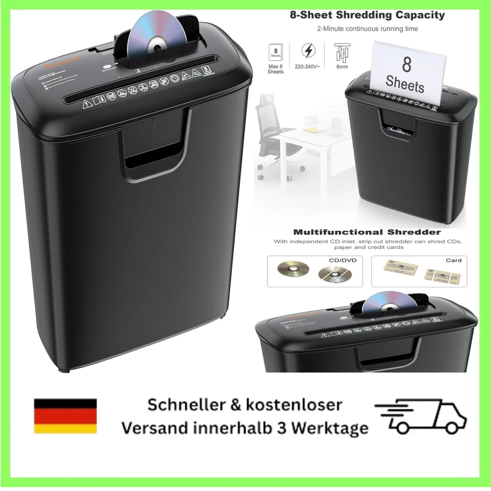 Bonsaii Aktenvernichter für Home Office & CD/Kreditkarten Schredder mit Überh...