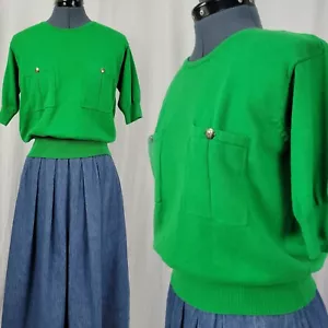 Maglione leggero vintage Liz Claiborne verde S/S con tasche toppa taglia L? - Foto 1 di 18