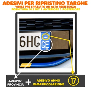 2 COPPIE ADESIVI (2ANT/2POST) TARGA AUTO PROVINCIA + ANNO RIPRISTINO TARGHE TOP - Picture 1 of 1