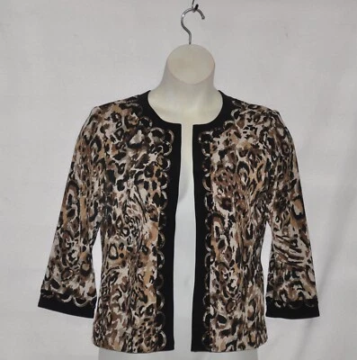 Chaqueta Tejida Jersey Estampado Animal Joan Rivers Con Mangas 3/4 Talla S Marrón Combo Foto 1 de 2