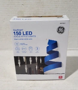 GE Staybright 150 LED Icicle Style Lights Warm White/White Wire Christmas/Party - Picture 1 of 4