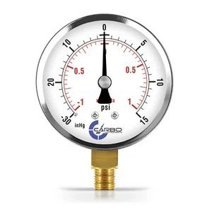 2-1/2" Dry Compound Vacuum Gauge Chrome Plated Steel Case Lower Mnt -30Hg/+15psi - Picture 1 of 6